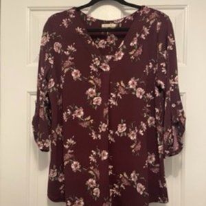 Beacon maroon floral shirt Size 1X Like New